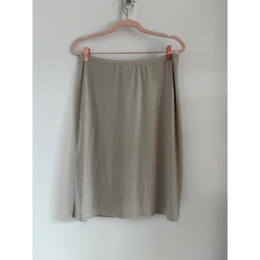 Wrapper Vintage Tan Slip Skirt Elastic Waist Side Slit Beige Made in USA Large
